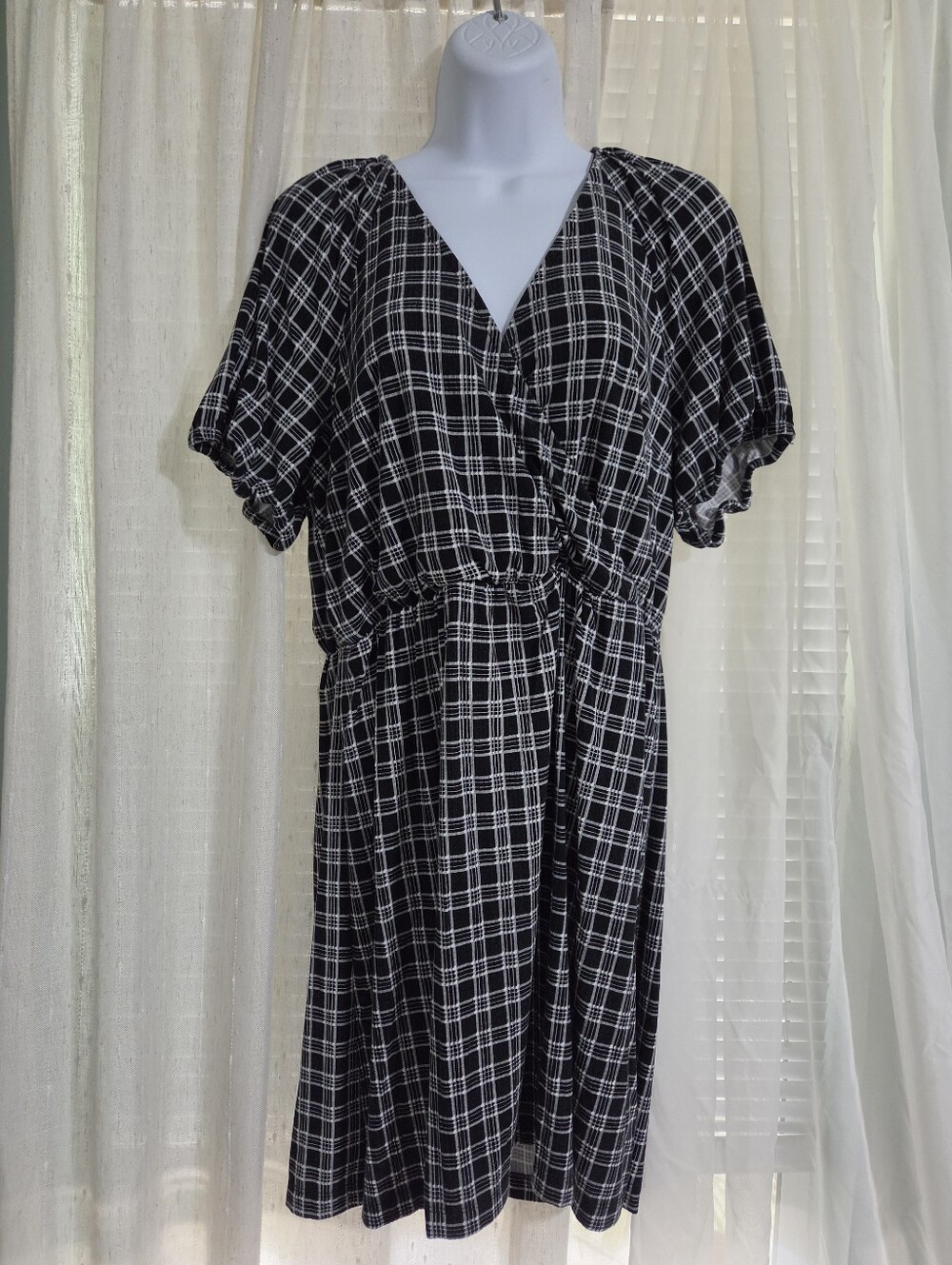 LOFT Black and White Plaid Mini Dress